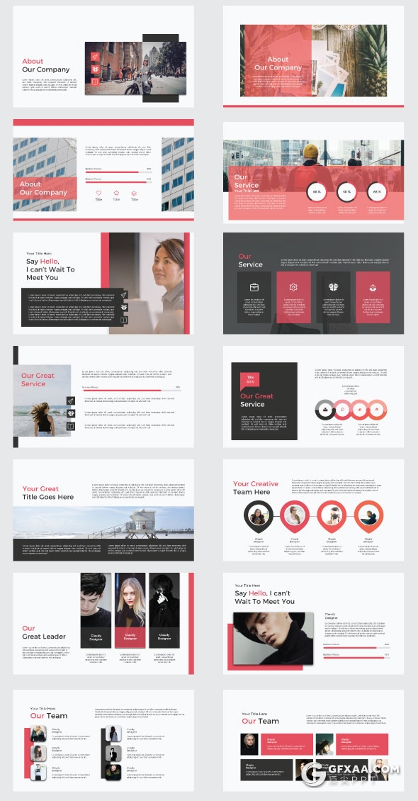 103页红色国外简约风格创意设计扁平化商务多用途PPT模板 - 顶尖PPT