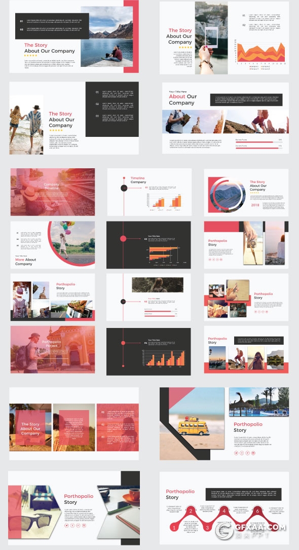 103页红色国外简约风格创意设计扁平化商务多用途PPT模板 - 顶尖PPT