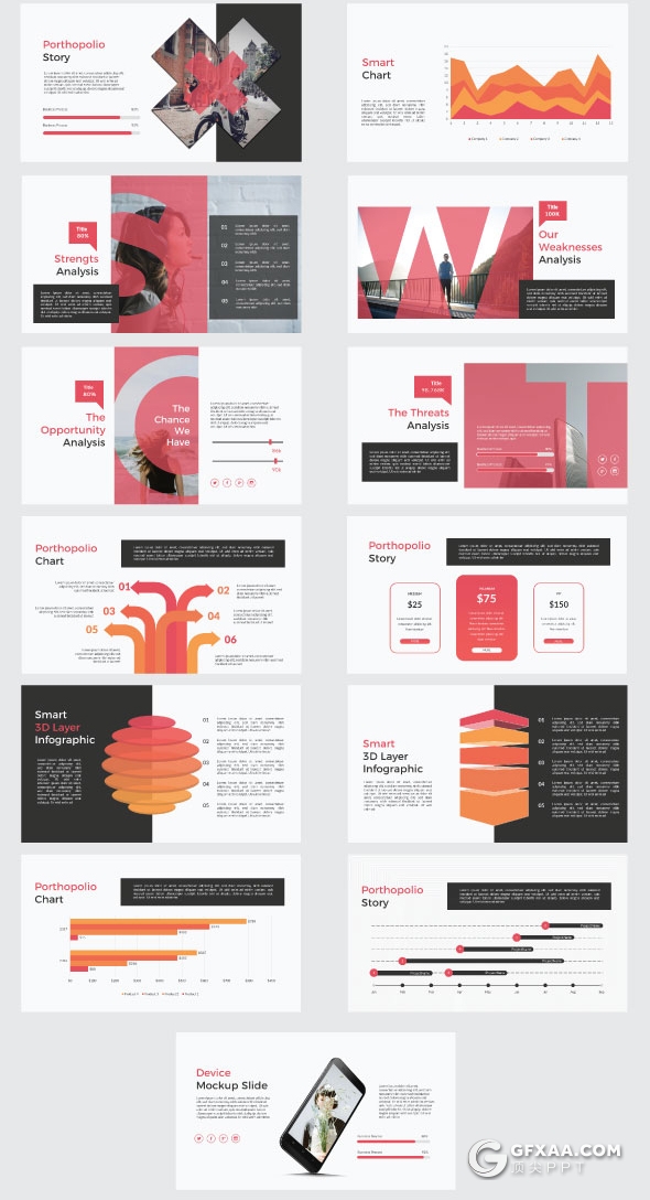 103页红色国外简约风格创意设计扁平化商务多用途PPT模板 - 顶尖PPT