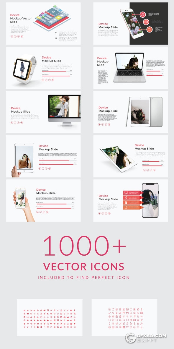 103页红色国外简约风格创意设计扁平化商务多用途PPT模板 - 顶尖PPT