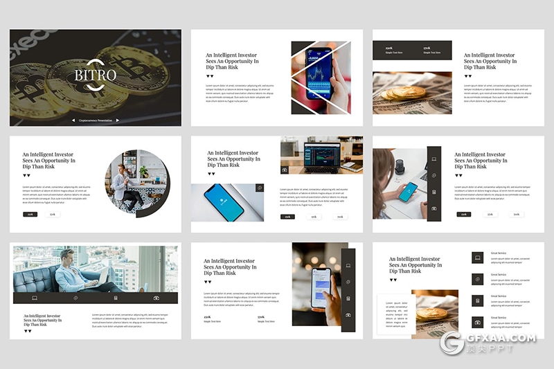 36页扁平化虚拟货币介绍公司简介团队介绍Google slides模板 - 顶尖PPT