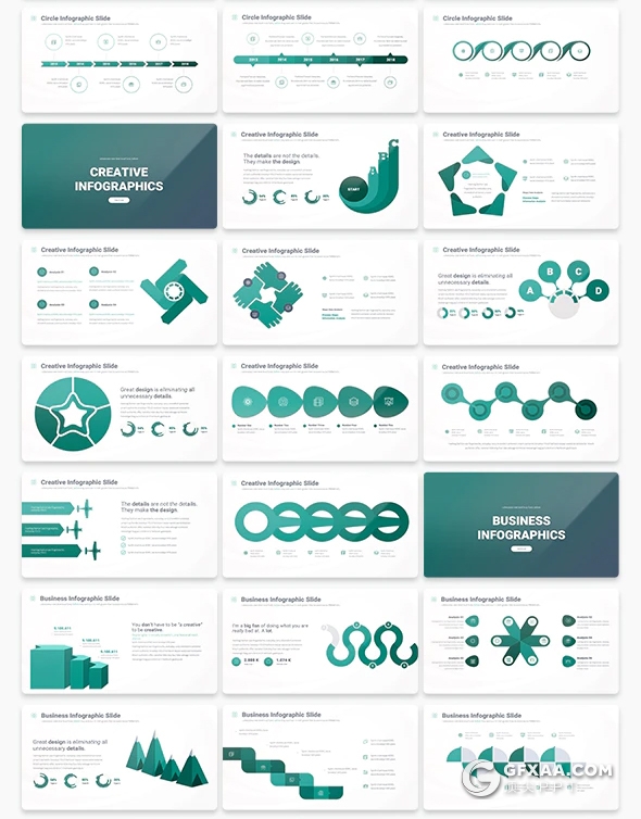 117页国外高端商务图形设计ppt工作计划数据分析商务通用PPT模板10种主题配色 - 顶尖PPT