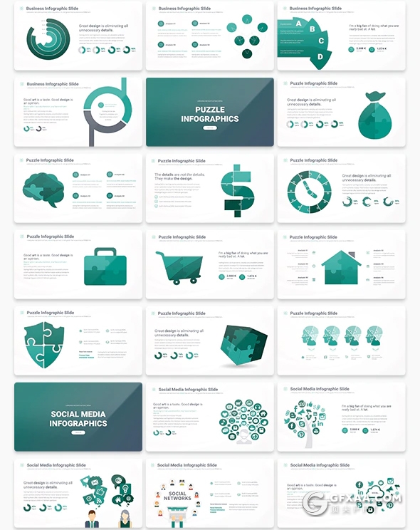 117页国外高端商务图形设计ppt工作计划数据分析商务通用PPT模板10种主题配色 - 顶尖PPT