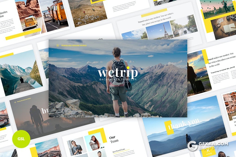 40页背包客旅游度假旅游景点宣传介绍Google slides模板 - 顶尖PPT