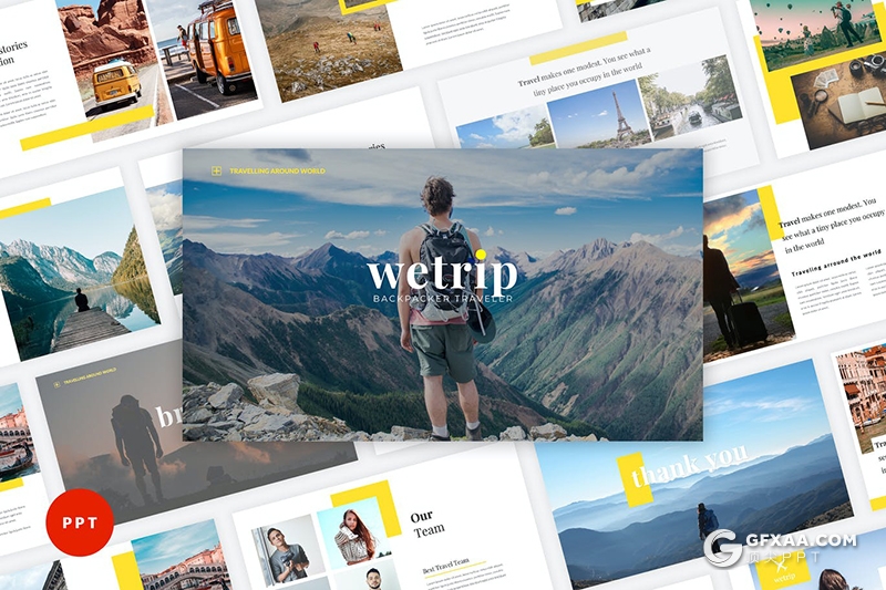 40页背包客旅游度假旅游景点宣传介绍PPT模板 - 顶尖PPT