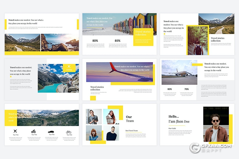 40页背包客旅游度假旅游景点宣传介绍keynote模板 - 顶尖PPT