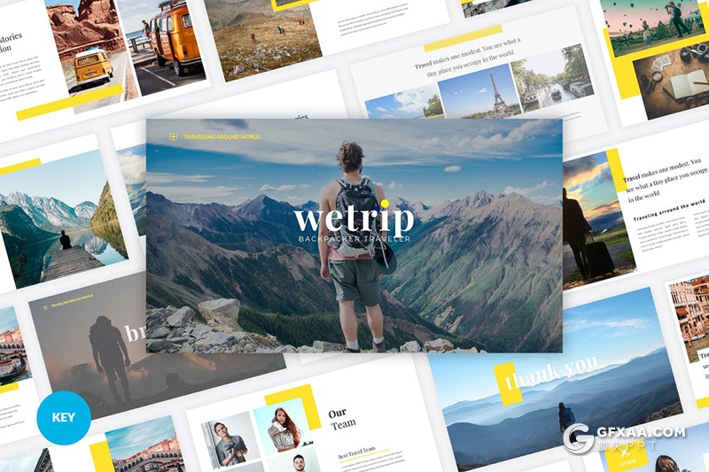 40页背包客旅游度假旅游景点宣传介绍keynote模板 - 顶尖PPT