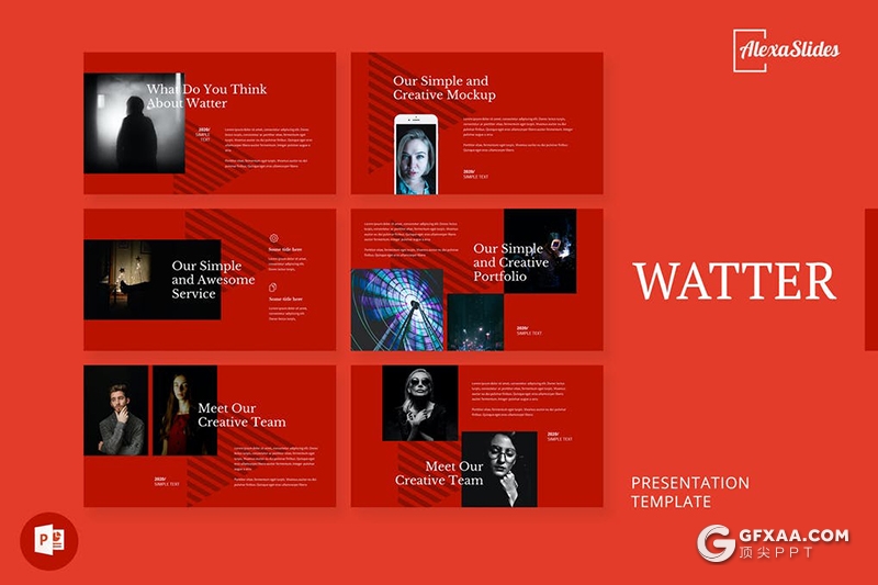 30页大红色国外极简文艺时尚风格PPT模板 - 顶尖PPT