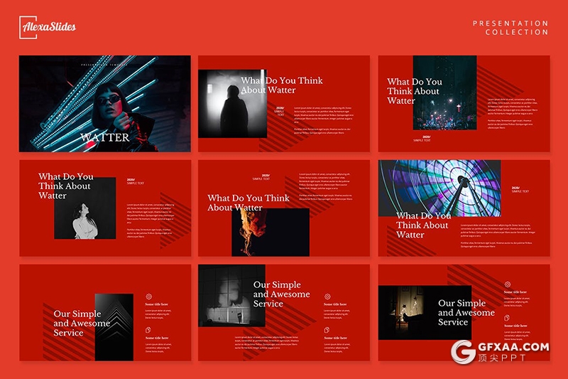 30页红色国外极简文艺时尚风格Google slides模板 - 顶尖PPT