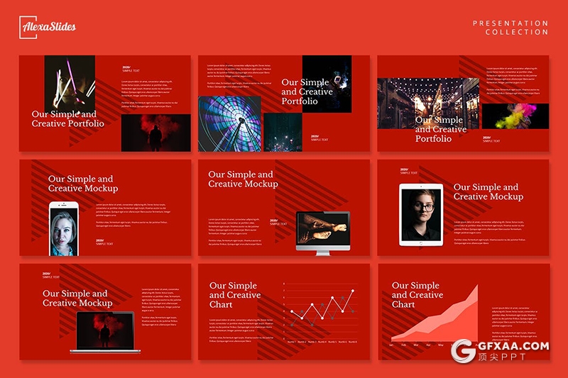 30页红色国外极简文艺时尚风格Google slides模板 - 顶尖PPT