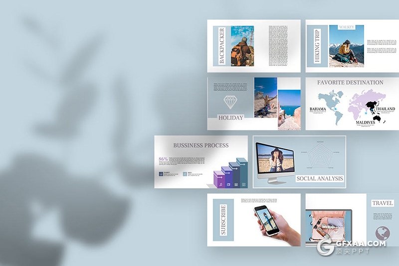 31页蓝色扁平化简约风格旅游度假风景景点介绍展示keynote模板 - 顶尖PPT