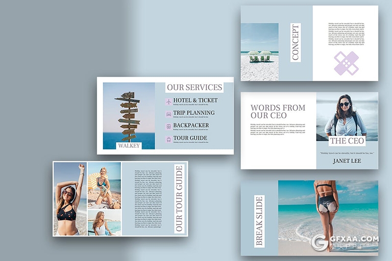 31页蓝色扁平化简约风格旅游度假风景景点介绍展示keynote模板 - 顶尖PPT