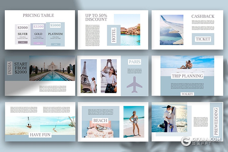 31页蓝色扁平化简约风格旅游度假风景景点介绍展示keynote模板 - 顶尖PPT