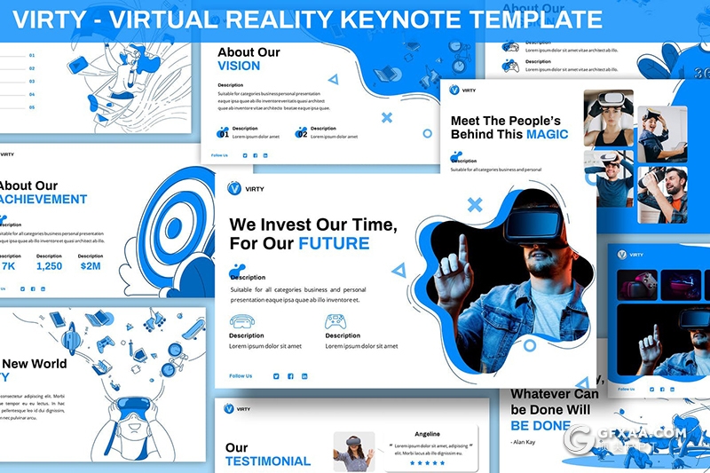 30页卡通手绘插画互联网科技风格虚拟VR人工智能keynote模板 - 顶尖PPT