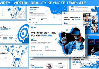 30页卡通手绘插画互联网科技风格虚拟VR人工智能keynote模板 - 顶尖PPT