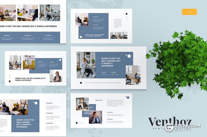 30页扁平化商务风格风险投资Google slides模板 - 顶尖PPT