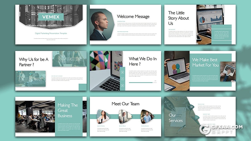 30也扁平化绿色数字营销商务多用途PPT模板 - 顶尖PPT