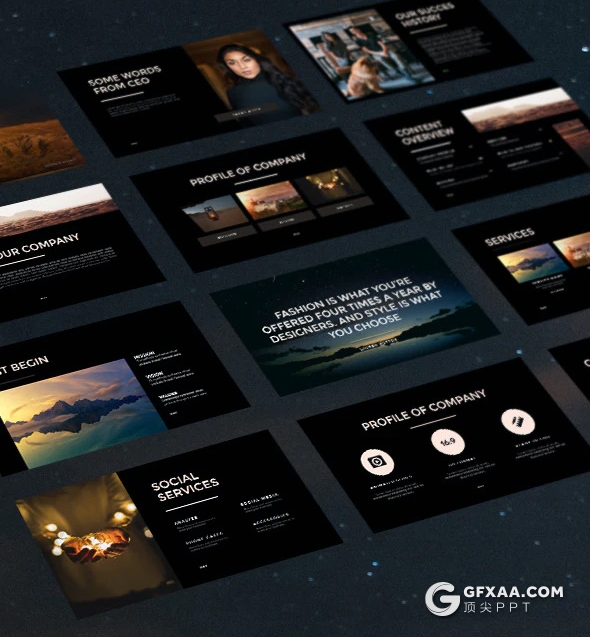黑色土豪金配色时尚摄影美图展示多用途PPT模板 - 顶尖PPT