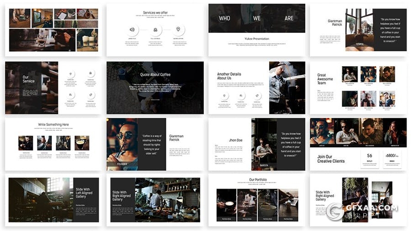 42页黑色简约风格时尚图片展示团队介绍PPT模板 - 顶尖PPT