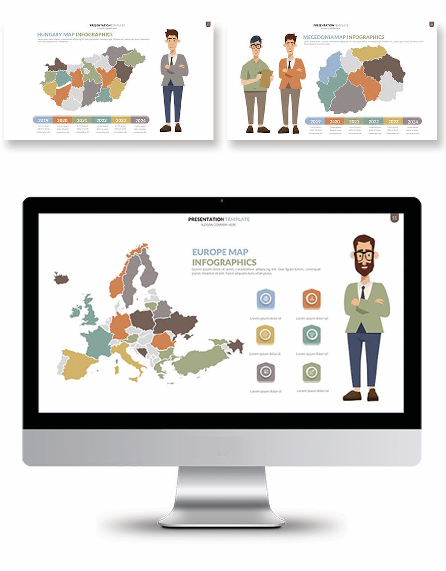 人物插画世界各国地图keynote动画模板 - 顶尖PPT