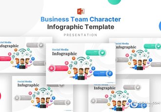 6页卡通插画业务团队展示角色信息图表PPT模板 - 顶尖PPT
