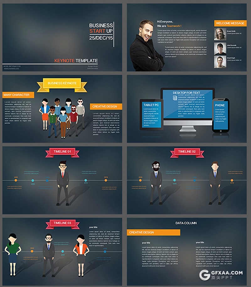 156页欧美商务风格企业全球布局商业演讲keynote模板324个PNG图形文件+102个png图标 - 顶尖PPT