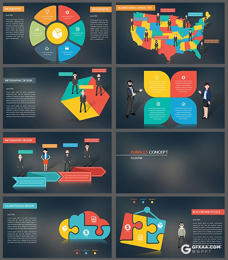156页欧美商务风格企业全球布局商业演讲keynote模板324个PNG图形文件+102个png图标 - 顶尖PPT