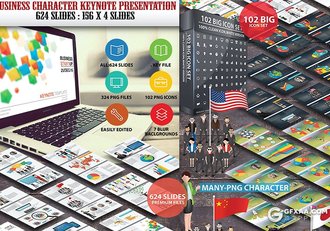 156页欧美商务风格企业全球布局商业演讲keynote模板324个PNG图形文件+102个png图标 - 顶尖PPT