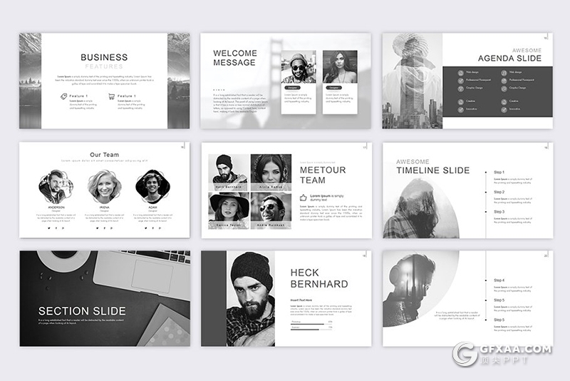 61页单色团队介绍企业宣传介绍欧美多用途PPT模板6种主题配色 - 顶尖PPT