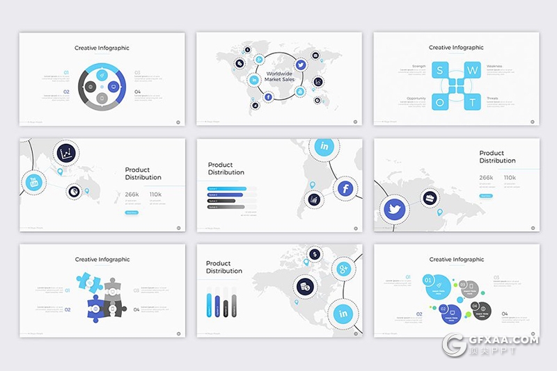 70页欧美商务风格企业工作汇报总结多用途PPT模板7种主题配色 - 顶尖PPT