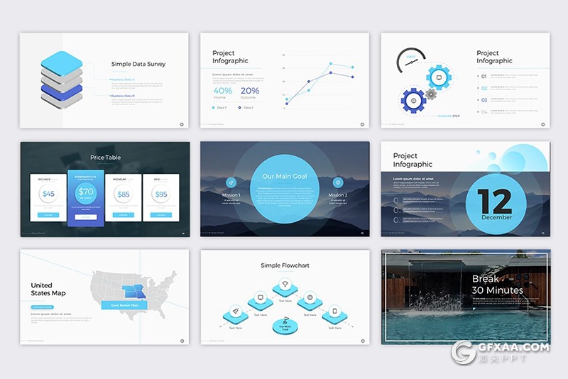 70页欧美商务风格企业工作汇报总结多用途PPT模板7种主题配色 - 顶尖PPT