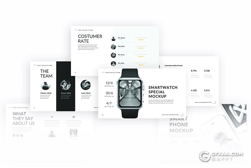 321页创意图形设计商务通用ppt模板国外简约时尚工作汇报ppt模板7种主题配色 - 顶尖PPT