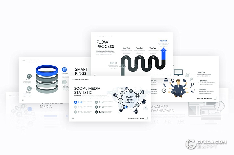 321页创意图形设计商务通用ppt模板国外简约时尚工作汇报ppt模板7种主题配色 - 顶尖PPT