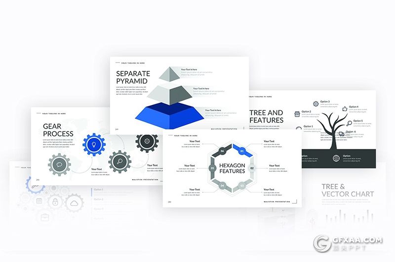 321页创意图形设计商务通用ppt模板国外简约时尚工作汇报ppt模板7种主题配色 - 顶尖PPT