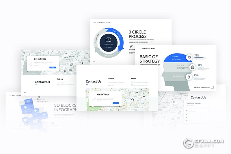 321页创意图形设计商务通用ppt模板国外简约时尚工作汇报ppt模板7种主题配色 - 顶尖PPT
