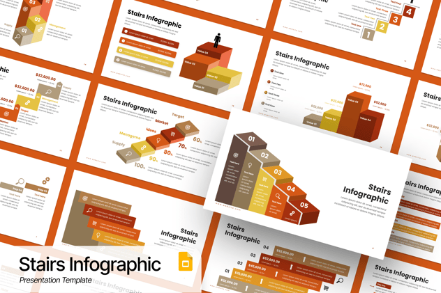楼梯造型信息图表展示PPT模板 - 顶尖PPT