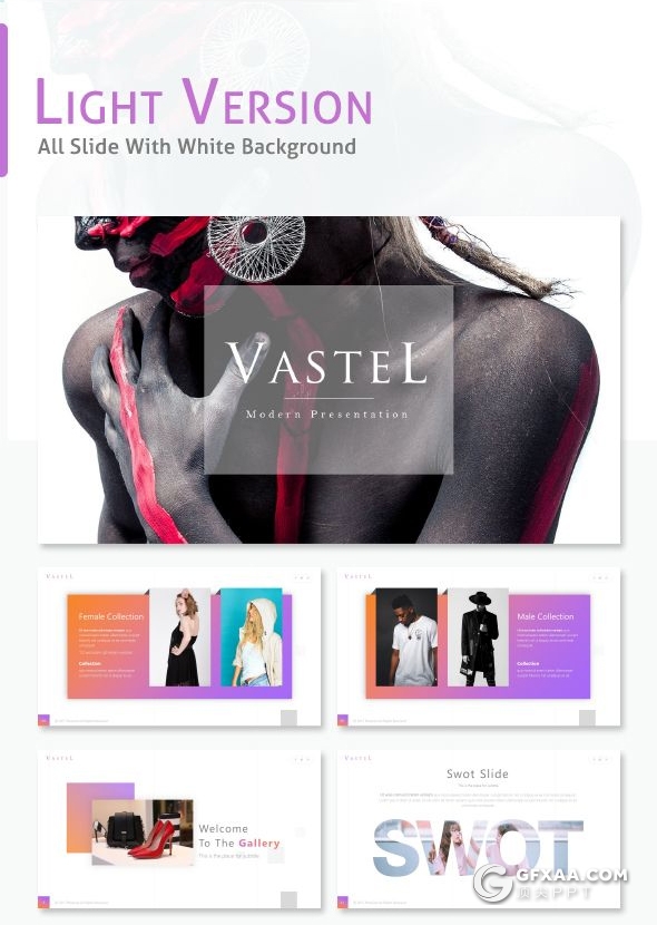 55页时尚流行创意杂志风格ppt模板摄影模特写真服装秀展示PPT模板10种配色 - 顶尖PPT