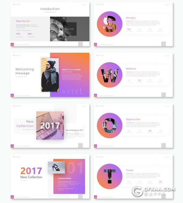 55页时尚流行创意杂志风格ppt模板摄影模特写真服装秀展示PPT模板10种配色 - 顶尖PPT