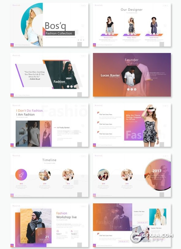 55页时尚流行创意杂志风格ppt模板摄影模特写真服装秀展示PPT模板10种配色 - 顶尖PPT