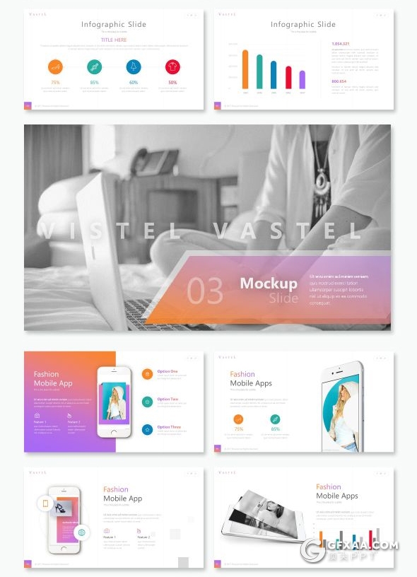 55页时尚流行创意杂志风格ppt模板摄影模特写真服装秀展示PPT模板10种配色 - 顶尖PPT