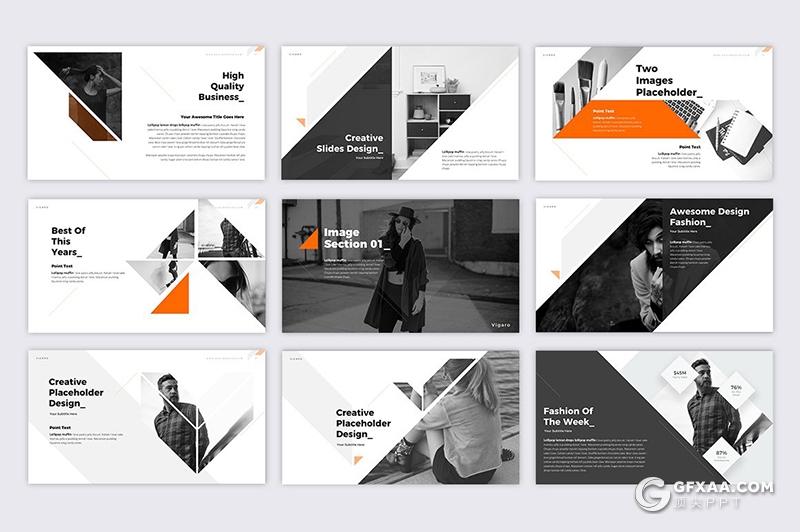 70页几何图形创意版式设计时尚商务多用途国外PPT模板10种主题配色 - 顶尖PPT