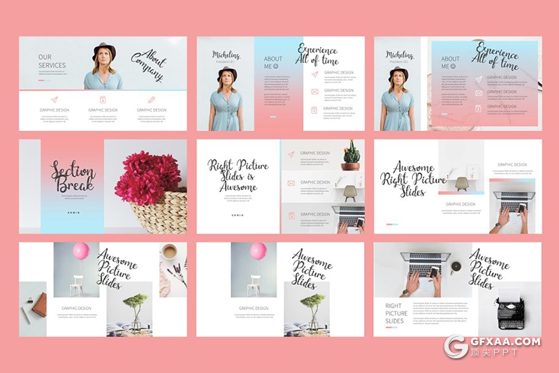 50页粉蓝渐变简约时尚流行风格PPT模板 - 顶尖PPT
