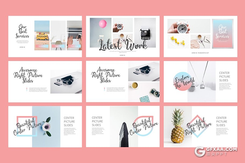 50页粉蓝渐变简约时尚流行风格PPT模板 - 顶尖PPT