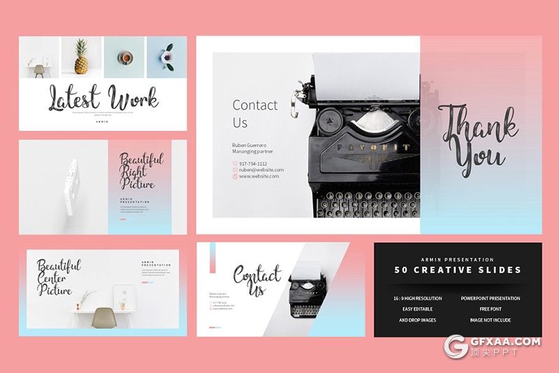 50页粉蓝渐变简约时尚流行风格PPT模板 - 顶尖PPT