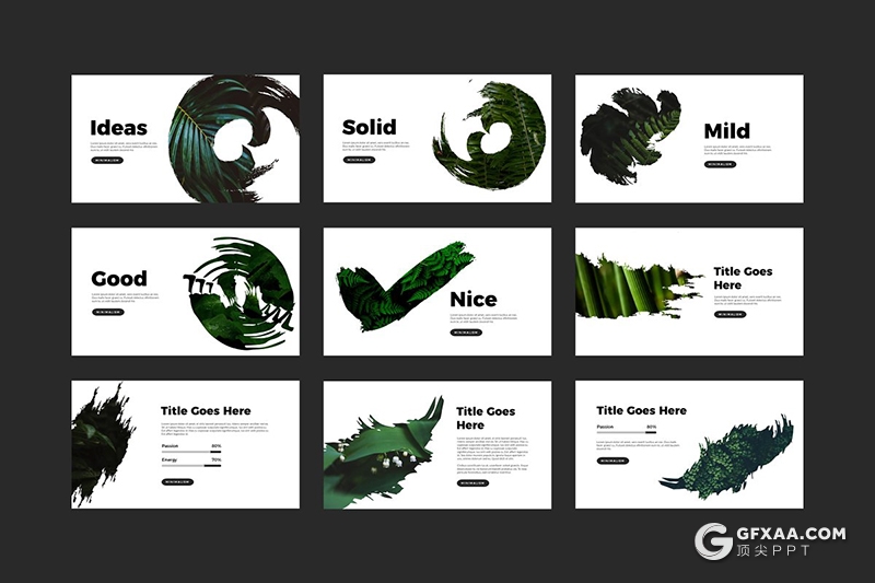 50页水墨笔刷图片剪影效果图文搭配PPT模板 - 顶尖PPT