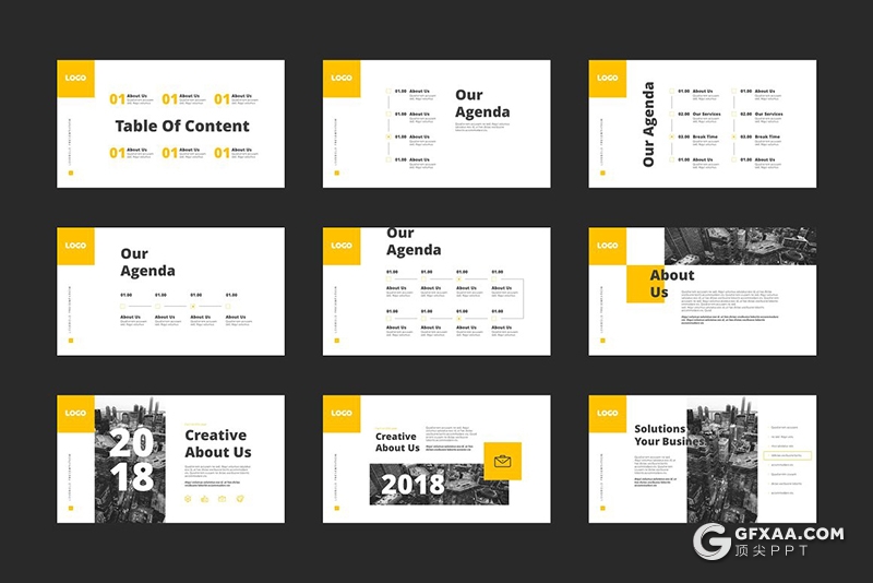 111页国外年终工作汇报项目总结团队介绍通用PPT模板5种主题配色 - 顶尖PPT