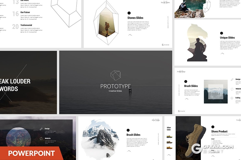 126页创意线性立体二维图形设计PPT模板创意图形图片剪影简约小清新PPT模板 - 顶尖PPT