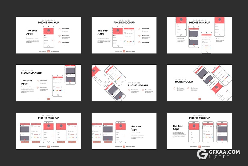86页国外创意简约风格ppt模板APP网站UI界面设计展示PPT模板 - 顶尖PPT