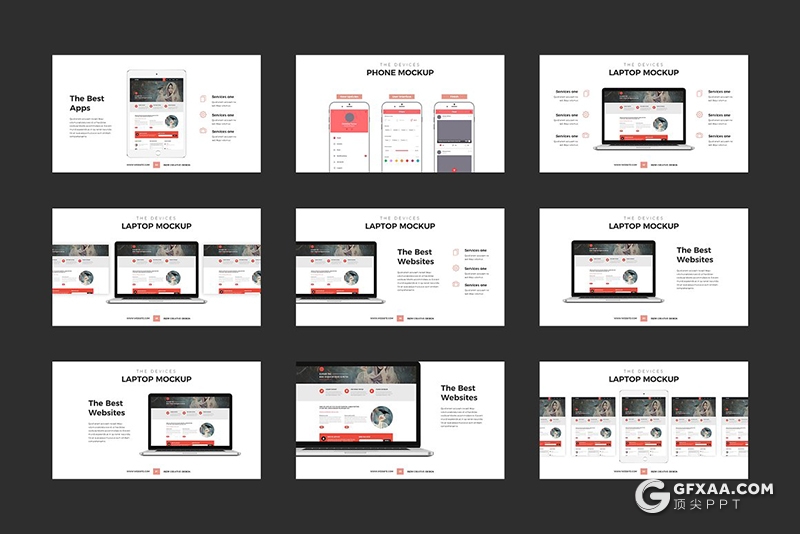 86页国外创意简约风格ppt模板APP网站UI界面设计展示PPT模板 - 顶尖PPT