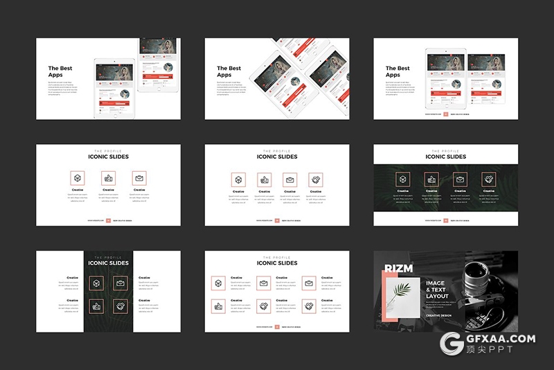 86页国外创意简约风格ppt模板APP网站UI界面设计展示PPT模板 - 顶尖PPT
